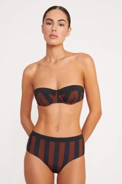 Bikinis<STAUD DEVON HIGH RISE BIKINI BOTTOM  BLACK TAN SEASHORE STRIPE BLACKTANSEASHORESTRIPE