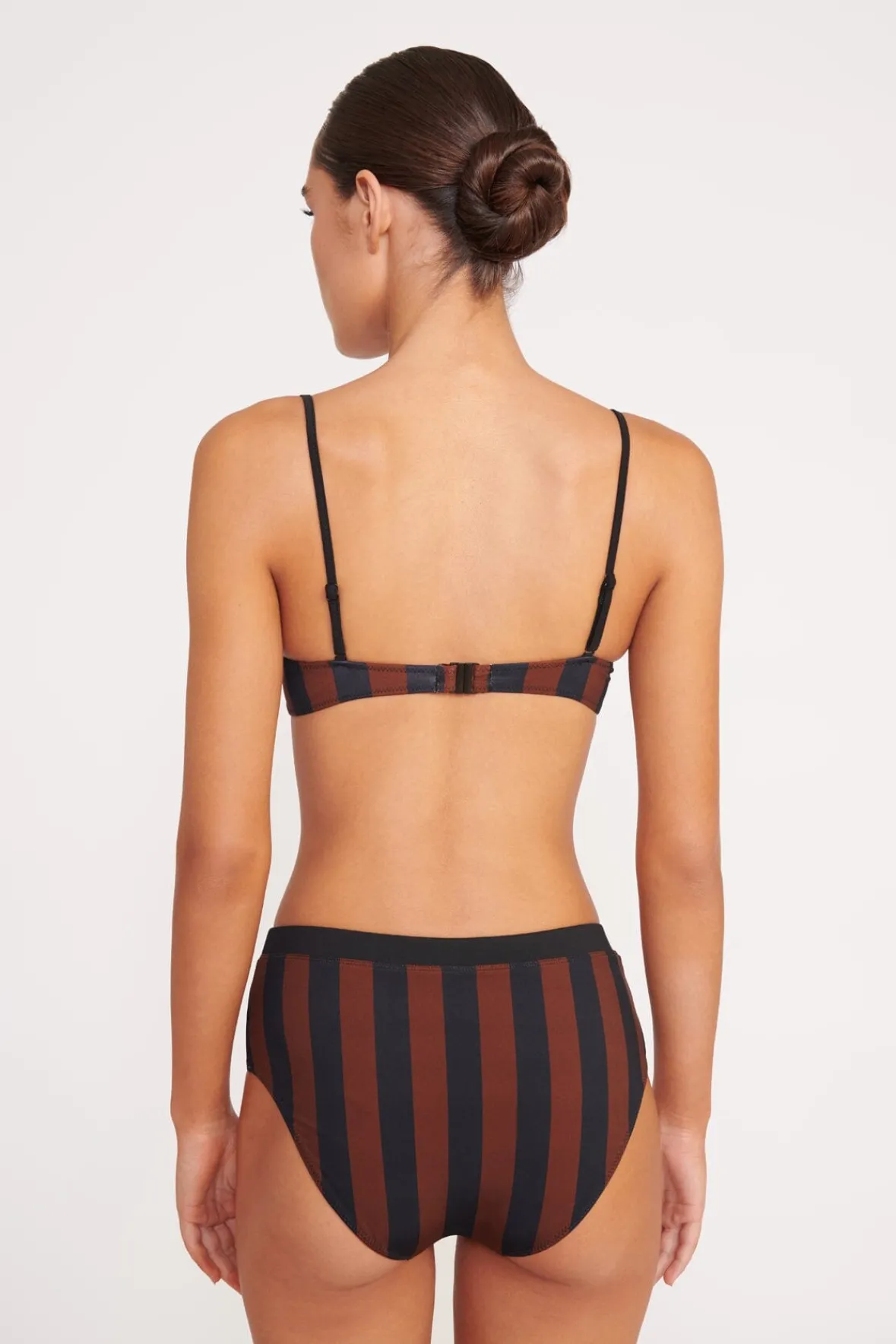Bikinis<STAUD DEVON HIGH RISE BIKINI BOTTOM BLACK TAN SEASHORE STRIPE BLACKTANSEASHORESTRIPE