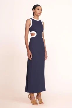 Dresses<STAUD DOLCE DRESS  NAVY WHITE NAVYWHITE