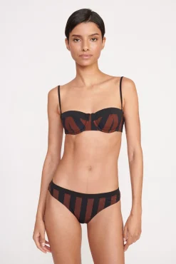 Bikinis<STAUD GEMMA BIKINI BOTTOM BLACK TAN SEASHORE STRIPE BLACKTANSEASHORESTRIPE