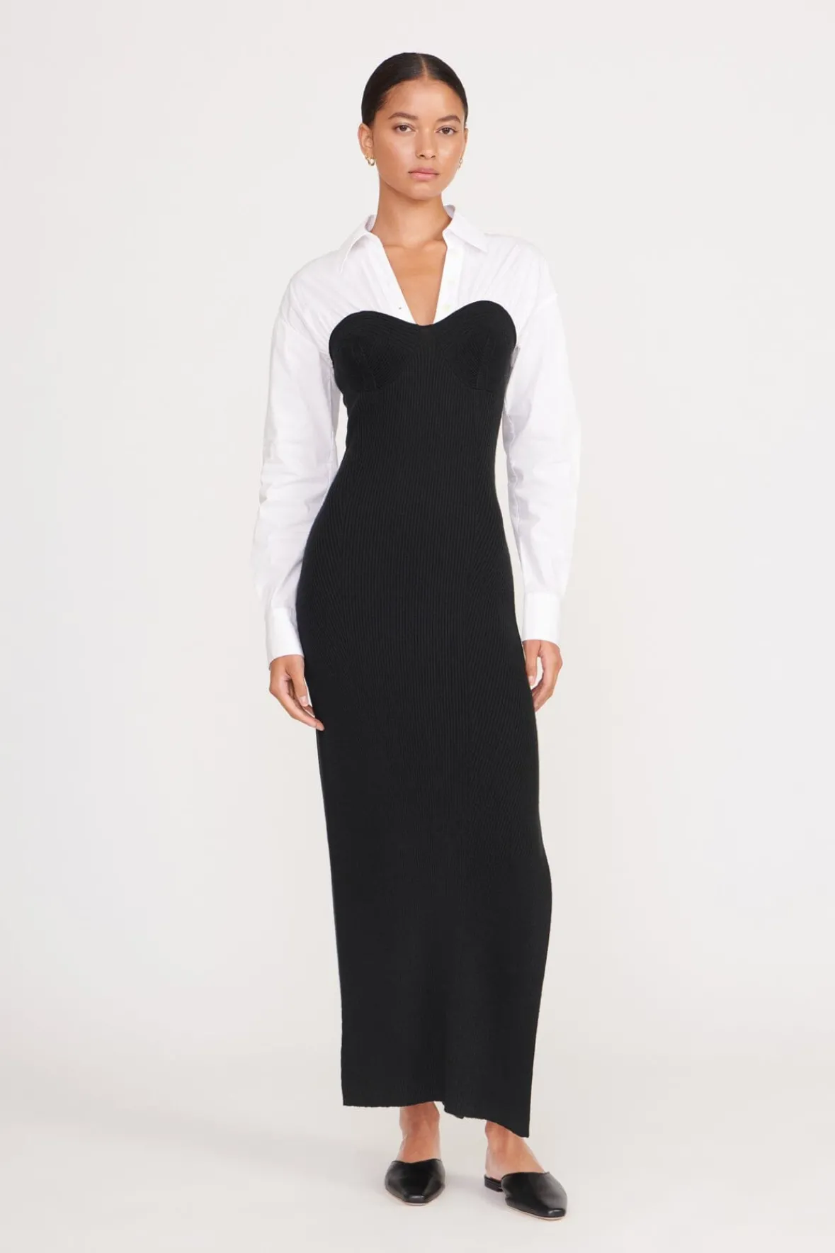 Dresses<STAUD HAZEL DRESS BLACK WHITE BLACKWHITE