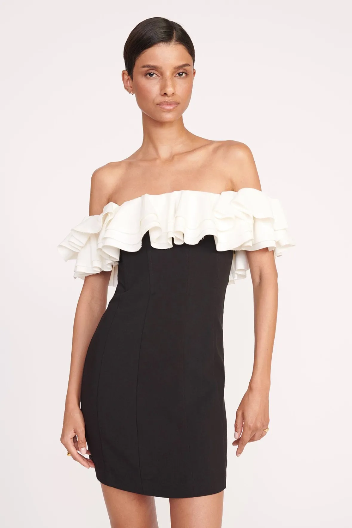 Dresses<STAUD KIARA DRESS BLACK IVORY BLACKIVORY