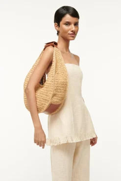 Moon|Totes<STAUD LARGE RAFFIA MOON BAG  NATURAL RAFFIA NATURALTAN