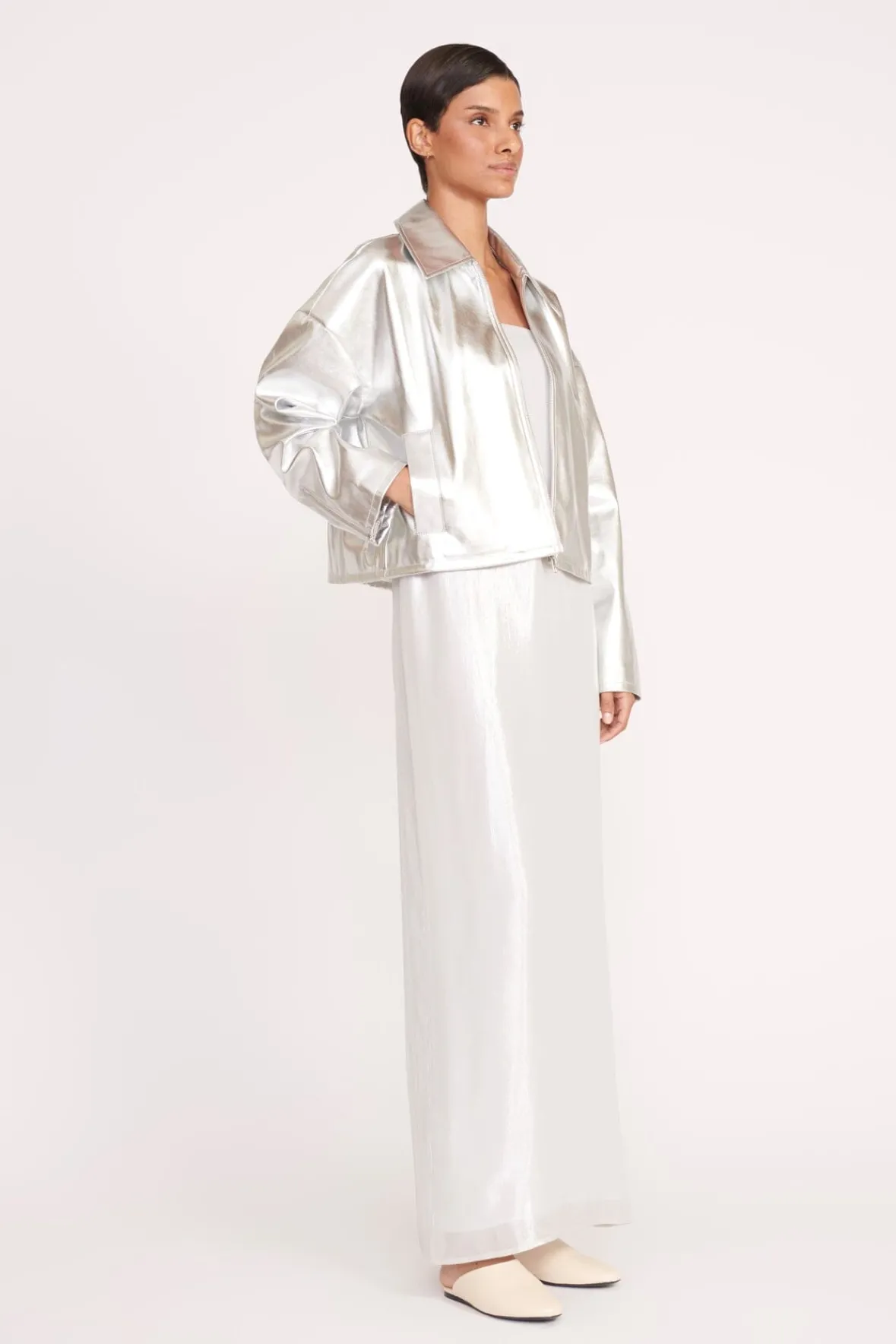 Outerwear & Jackets<STAUD LENNOX JACKET SILVER