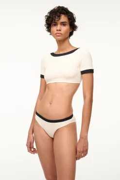 Bikinis<STAUD LILY SHORT SLEEVE BIKINI TOP IVORY BLACK IVORYBLACK