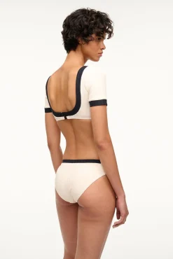 Bikinis<STAUD LILY SHORT SLEEVE BIKINI TOP  IVORY BLACK IVORYBLACK