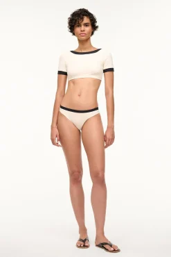 Bikinis<STAUD LILY SHORT SLEEVE BIKINI TOP  IVORY BLACK IVORYBLACK