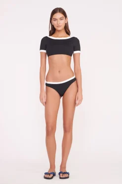 Bikinis<STAUD LILY SHORT SLEEVE BIKINI TOP  BLACK WHITE BLACKWHITE