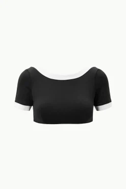 Bikinis<STAUD LILY SHORT SLEEVE BIKINI TOP BLACK WHITE BLACKWHITE