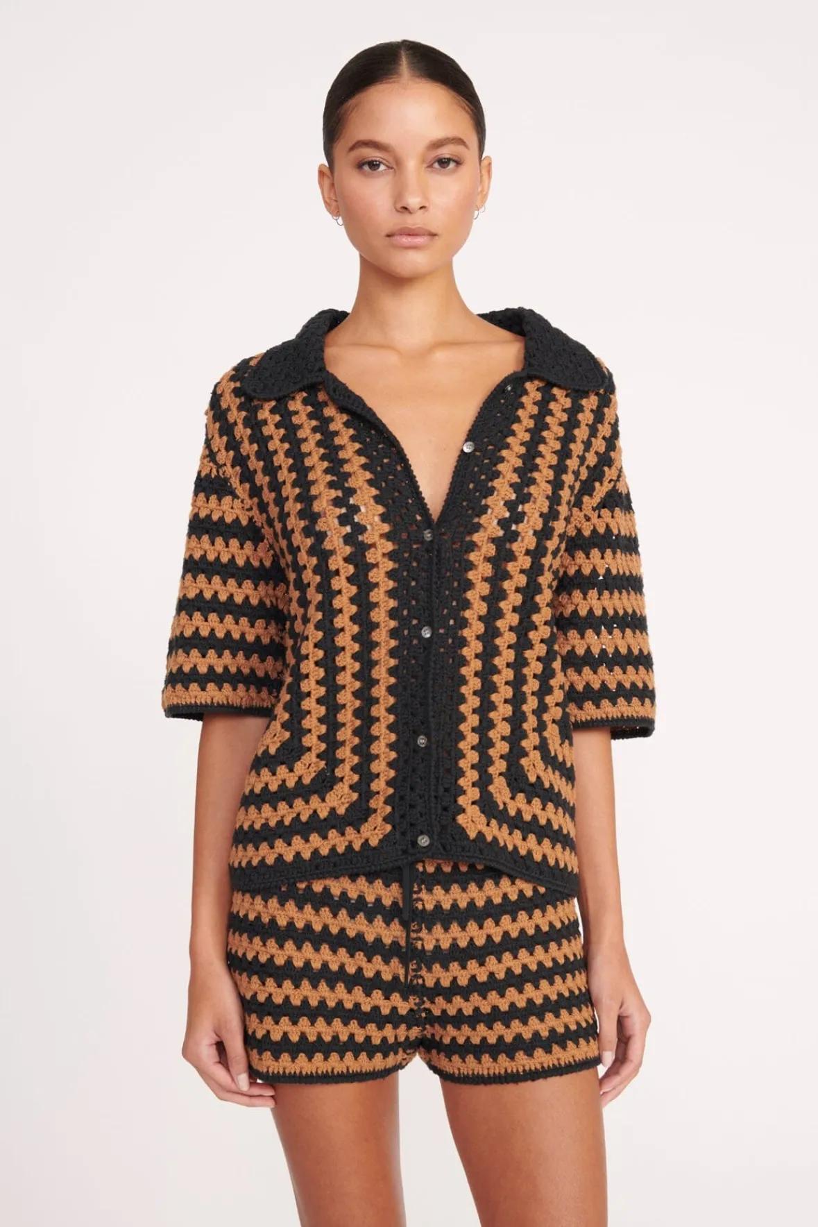 Best Sellers|Cover-Ups<STAUD MABEL TOP BLACK TAN SEASHORE STRIPE BLACKTANSEASHORESTRIPE
