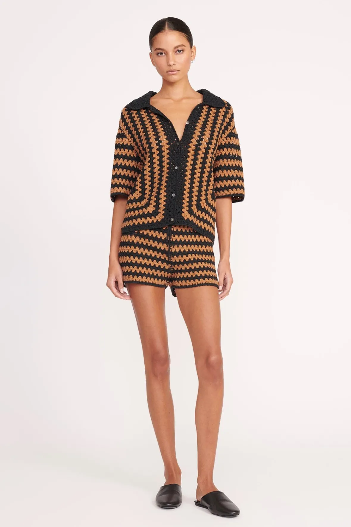 Best Sellers|Cover-Ups<STAUD MABEL TOP BLACK TAN SEASHORE STRIPE BLACKTANSEASHORESTRIPE