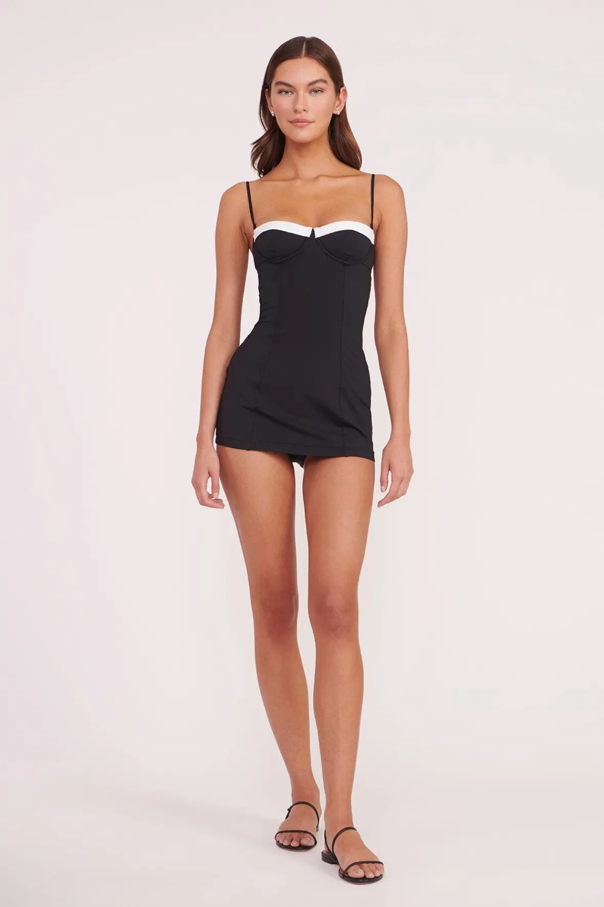 One Pieces<STAUD MAEVE SWIM DRESS BLACK WHITE BLACKWHITE