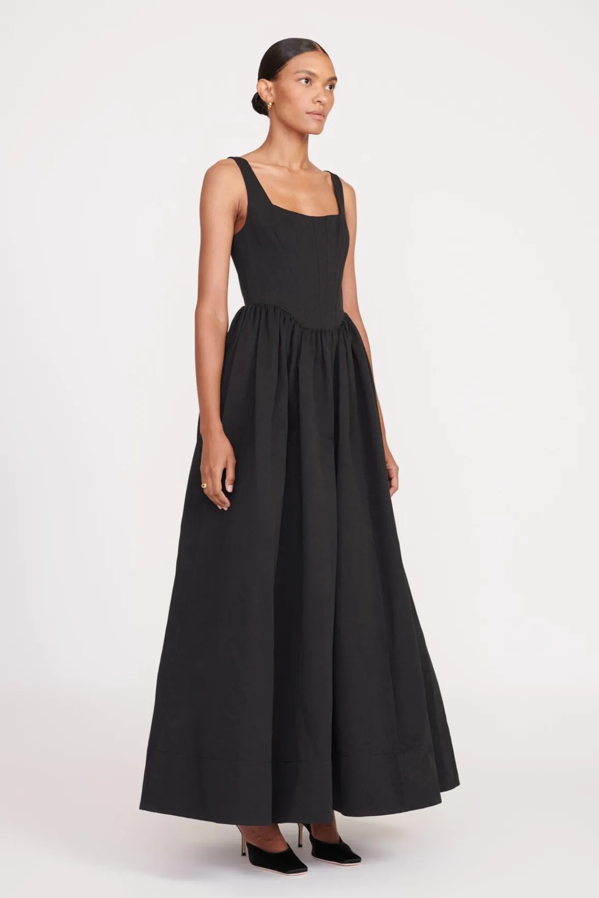 Dresses<STAUD MAXI LANDSCAPE DRESS BLACK