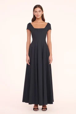 Poplin Shop|The Wells Dress<STAUD MAXI SHORT SLEEVE WELLS DRESS   BLACK
