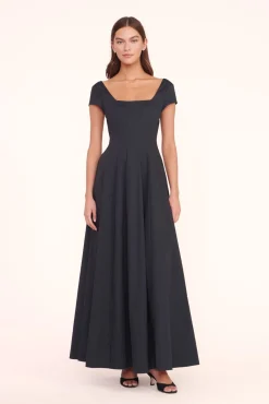 Poplin Shop|The Wells Dress<STAUD MAXI SHORT SLEEVE WELLS DRESS   BLACK