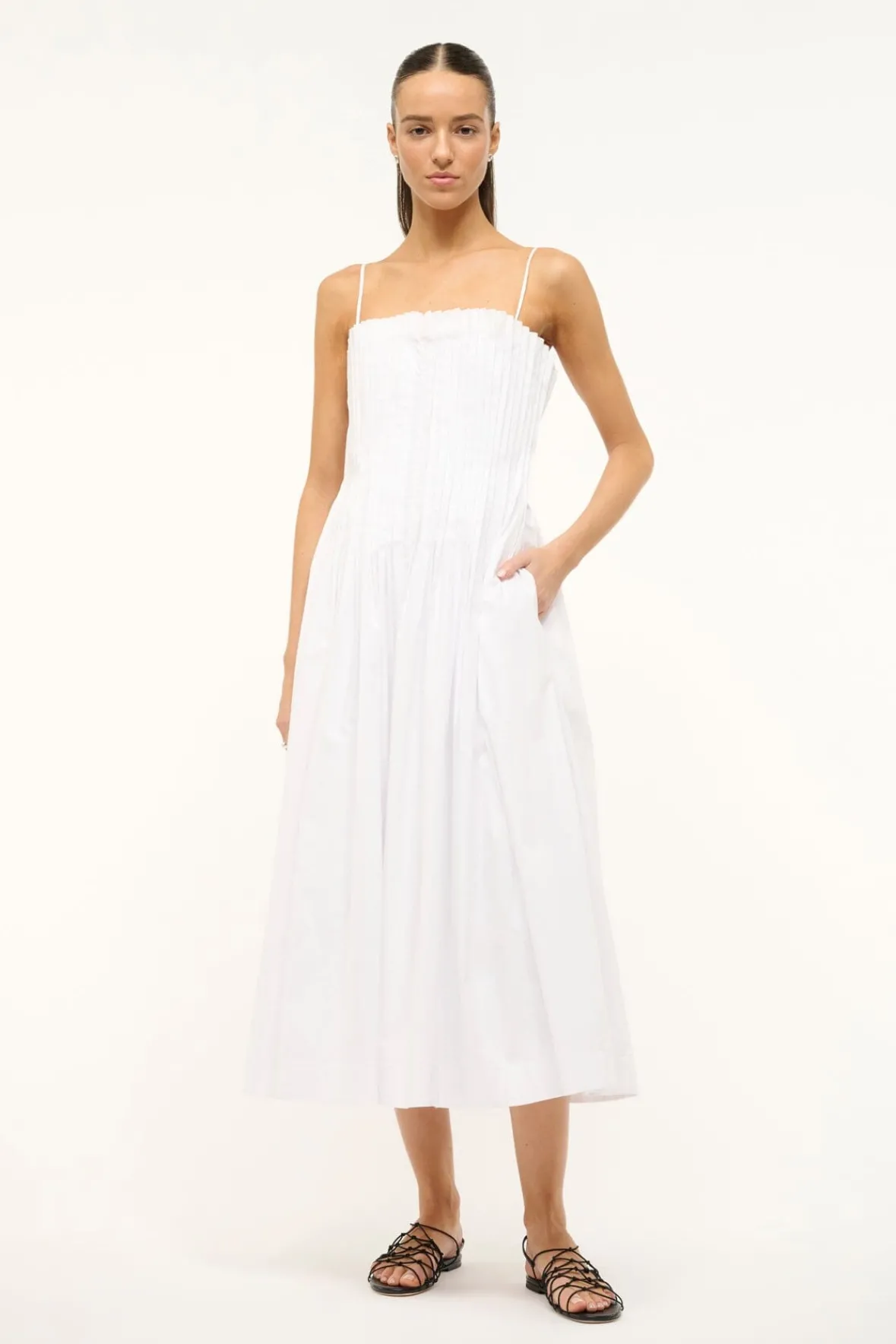 Poplin Shop|Dresses<STAUD MIDI BELLA DRESS WHITE