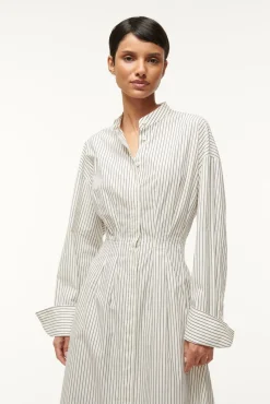 Poplin Shop|Dresses<STAUD MIDI LORENZA DRESS  IVORY MICRO STRIPE IVORYMICROSTRIPE