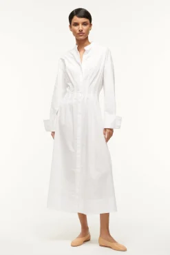 Poplin Shop|Dresses<STAUD MIDI LORENZA DRESS   WHITE