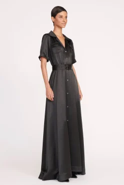 Dresses<STAUD MILLIE DRESS   SATIN BLACK