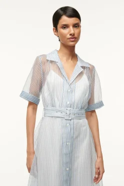 The Evening Edit|Dresses<STAUD MILLIE DRESS  IVORY MICRO STRIPE IVORYMICROSTRIPE