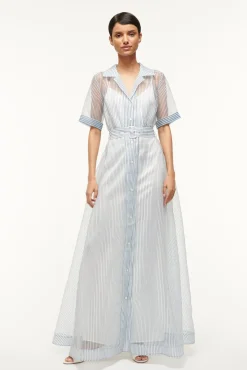 The Evening Edit|Dresses<STAUD MILLIE DRESS  IVORY MICRO STRIPE IVORYMICROSTRIPE