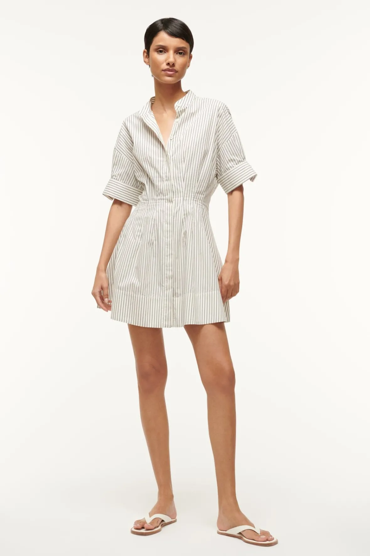 Poplin Shop|Dresses<STAUD MINI LORENZA DRESS IVORY MICRO STRIPE IVORYMICROSTRIPE
