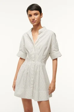 Poplin Shop|Dresses<STAUD MINI LORENZA DRESS  IVORY MICRO STRIPE IVORYMICROSTRIPE