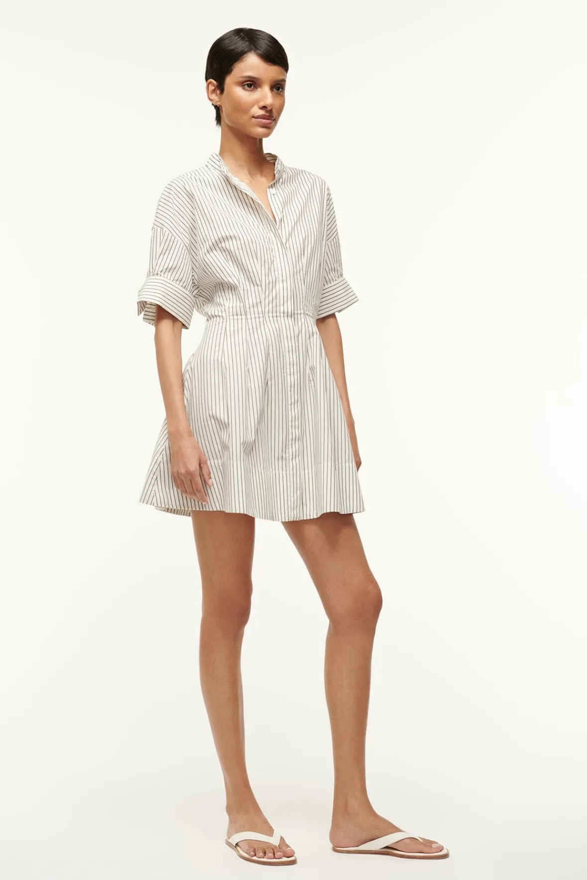 Poplin Shop|Dresses<STAUD MINI LORENZA DRESS IVORY MICRO STRIPE IVORYMICROSTRIPE