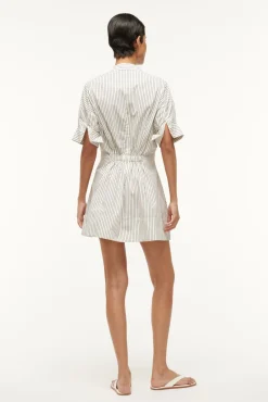 Poplin Shop|Dresses<STAUD MINI LORENZA DRESS IVORY MICRO STRIPE IVORYMICROSTRIPE