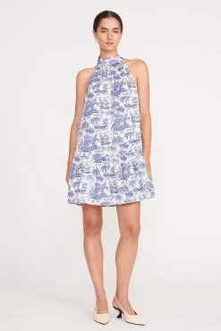 Dresses|Poplin Shop<STAUD MINI MARLOWE DRESS  BLUE TOILE BLUETOILE