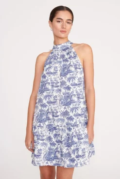 Dresses|Poplin Shop<STAUD MINI MARLOWE DRESS  BLUE TOILE BLUETOILE