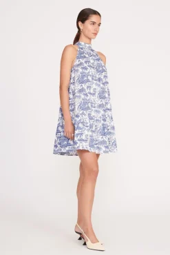 Dresses|Poplin Shop<STAUD MINI MARLOWE DRESS BLUE TOILE BLUETOILE