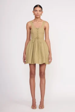 Poplin Shop<STAUD MINI SUTTON DRESS   KHAKI