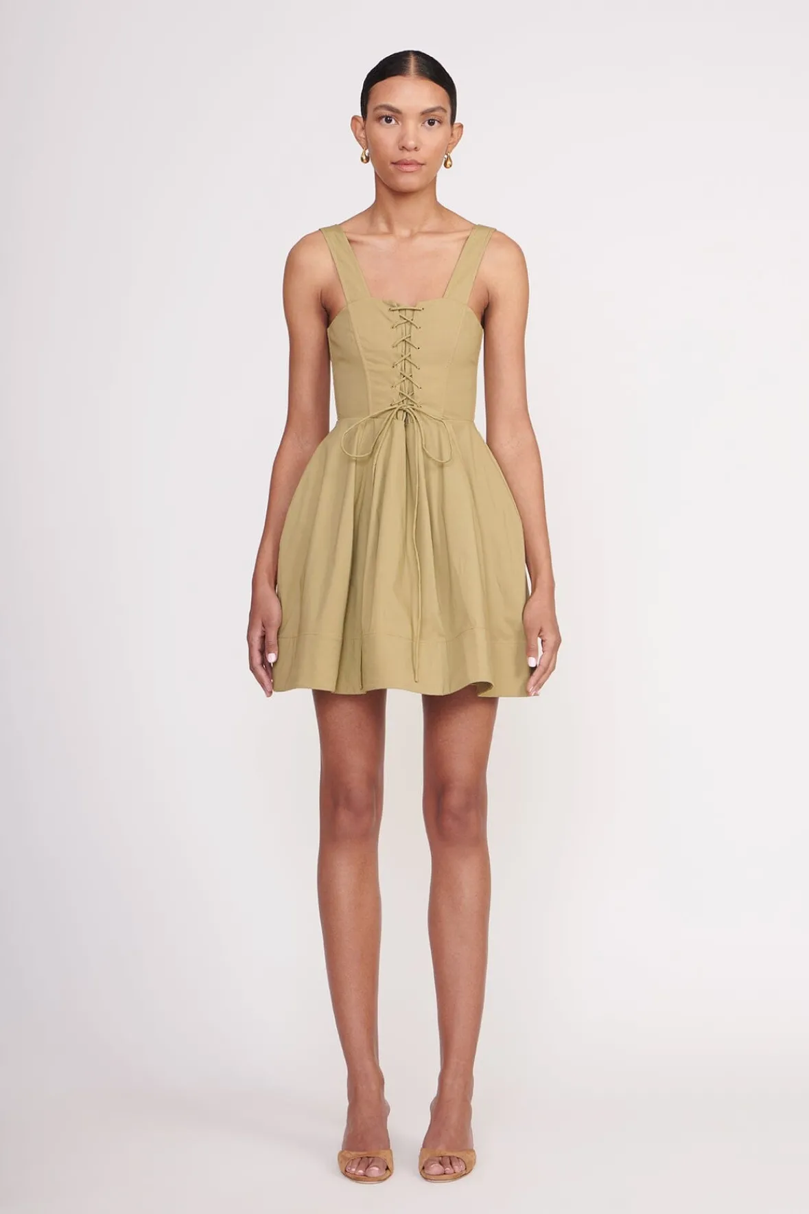 Poplin Shop<STAUD MINI SUTTON DRESS KHAKI