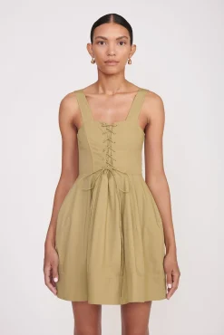 Poplin Shop<STAUD MINI SUTTON DRESS KHAKI