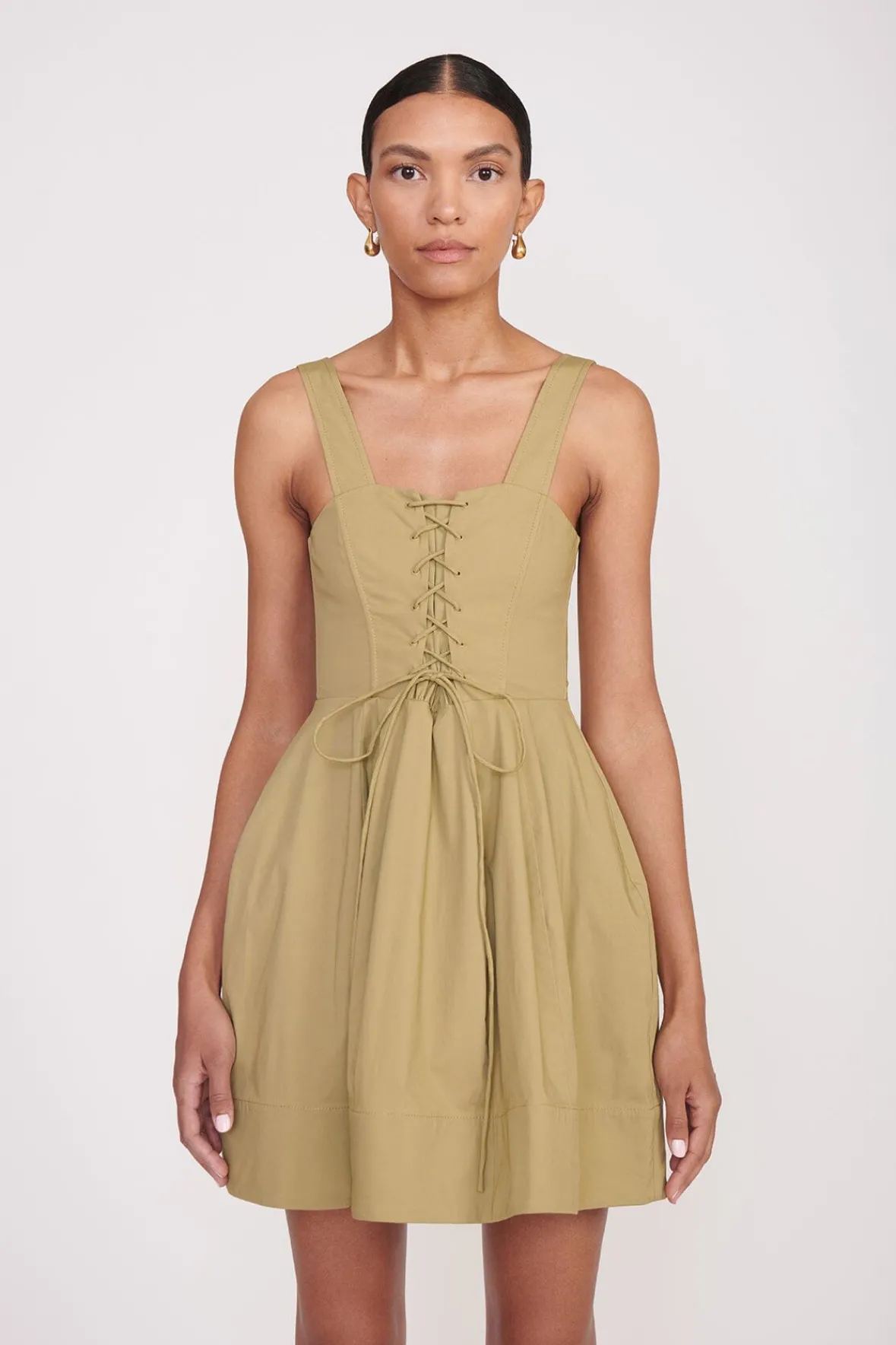 Poplin Shop<STAUD MINI SUTTON DRESS KHAKI