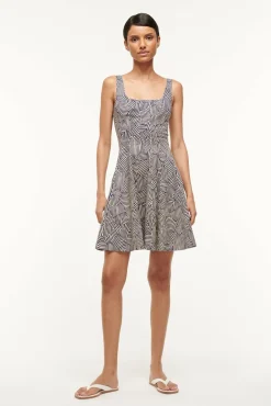 Poplin Shop|The Wells Dress<STAUD MINI WELLS DRESS NAVY MOSAIC NAVYMOSAIC