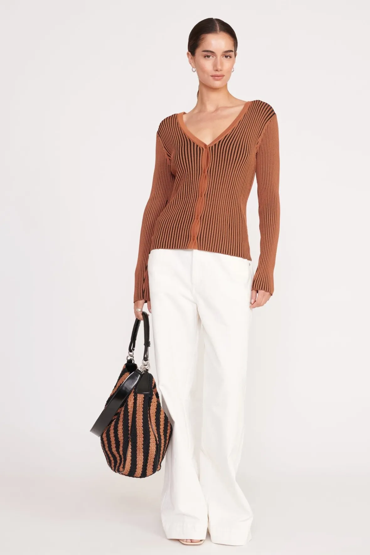 Totes<STAUD PERRY BAG BLACK TAN SEASHORE STRIPE BLACKTANSEASHORESTRIPE