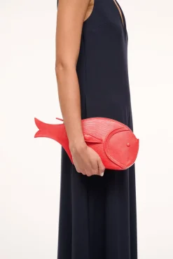 Clutches<STAUD PESCE LEATHER CLUTCH  RED ROSE REDROSE