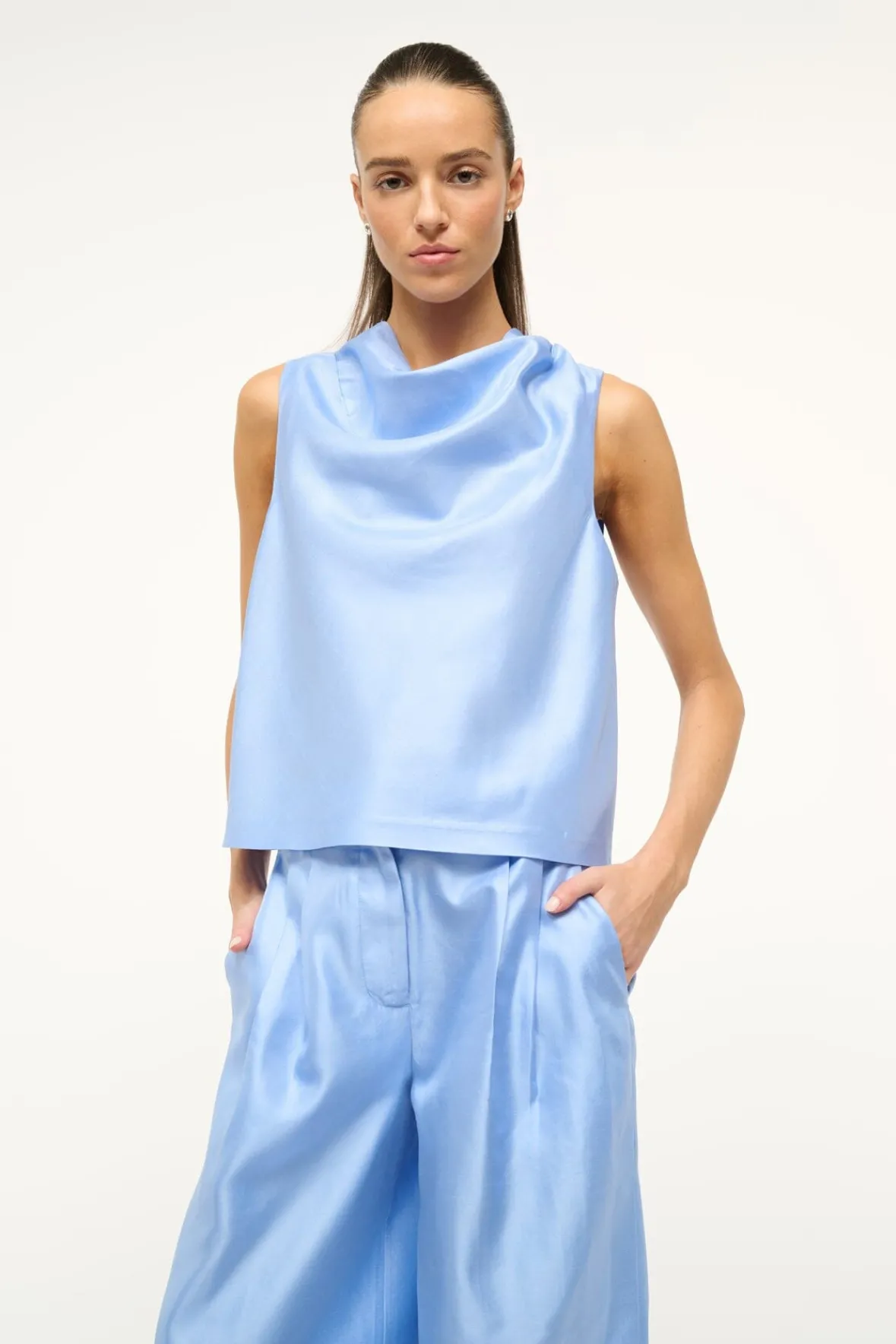 The Evening Edit|Tops<STAUD ROCHELLE TOP PERIWINKLE
