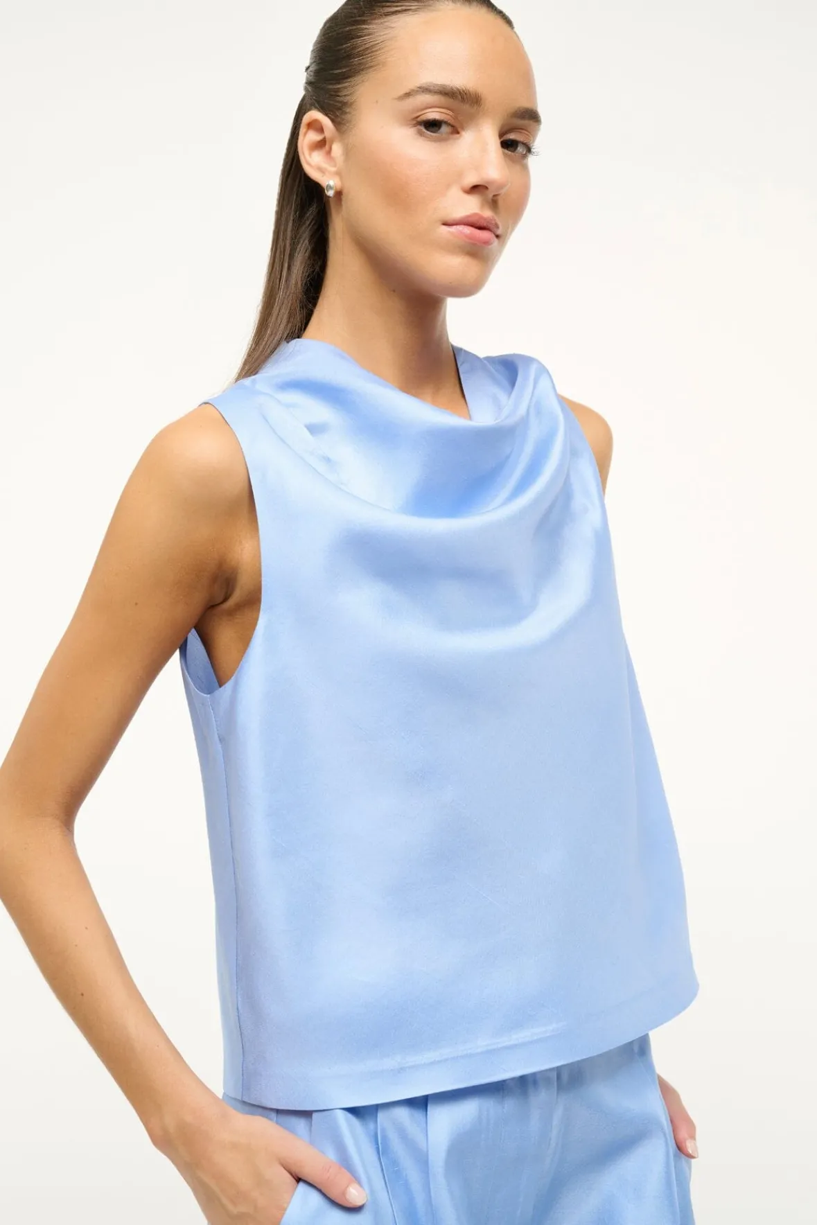 The Evening Edit|Tops<STAUD ROCHELLE TOP PERIWINKLE