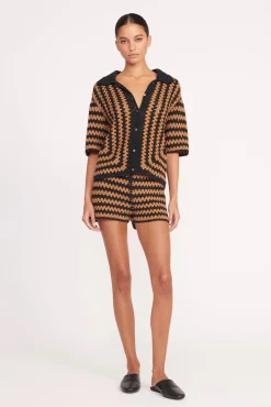 Cover-Ups|Pants & Shorts<STAUD SAMARA SHORT BLACK TAN SEASHORE STRIPE BLACKTANSEASHORESTRIPE