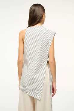 Poplin Shop|Tops<STAUD SAWYER TOP  IVORY MICRO STRIPE IVORYMICROSTRIPE