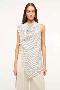 Poplin Shop|Tops<STAUD SAWYER TOP  IVORY MICRO STRIPE IVORYMICROSTRIPE