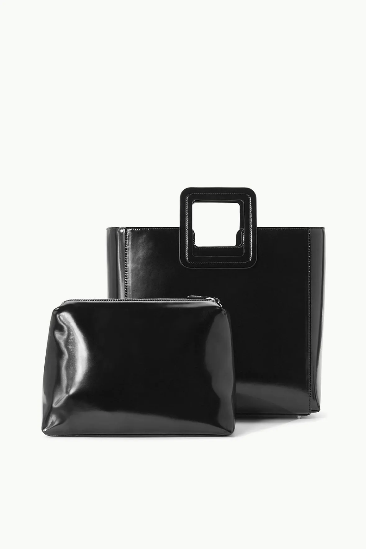 Totes<STAUD SHIRLEY LEATHER BAG POLISHED BLACK