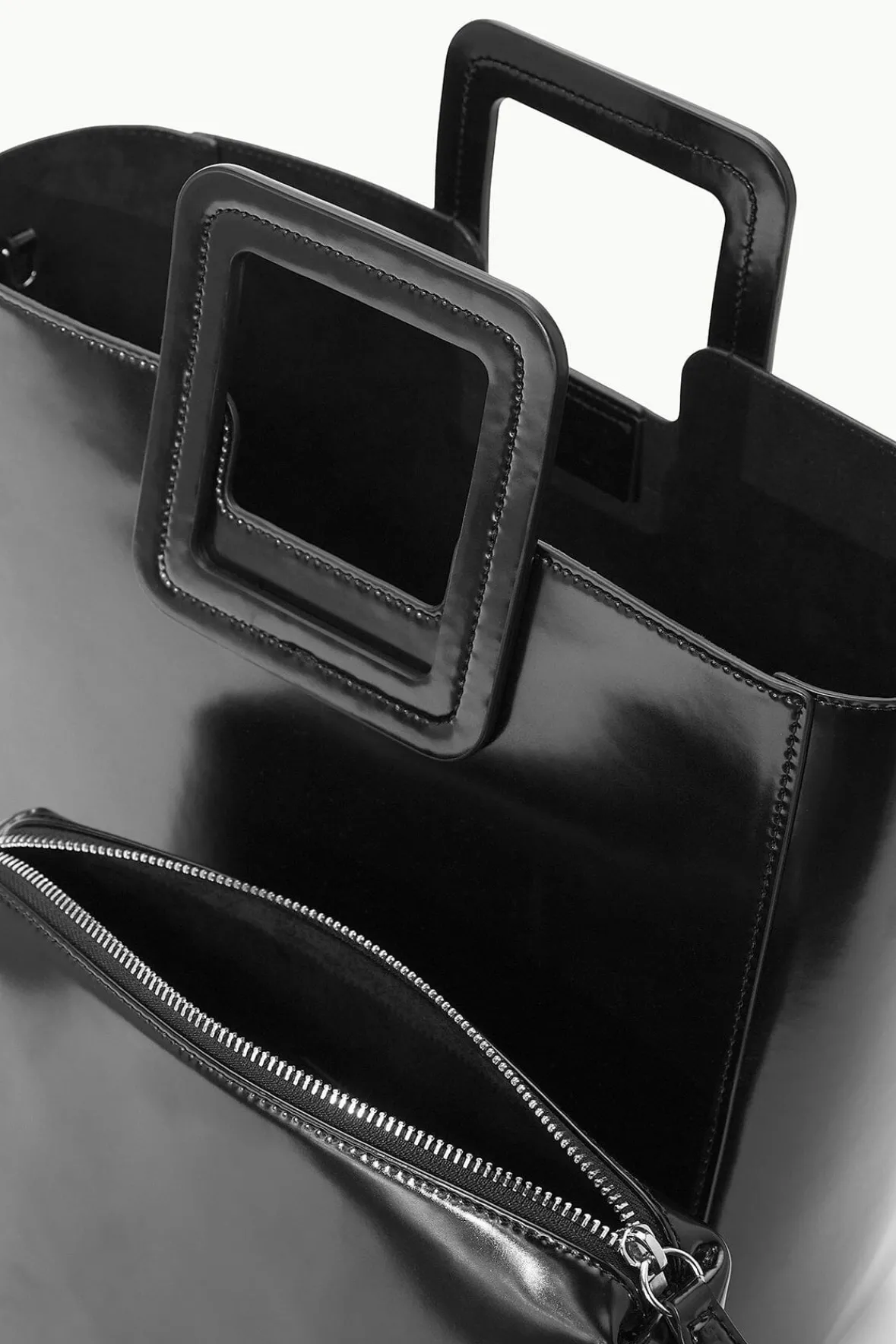 Totes<STAUD SHIRLEY LEATHER BAG POLISHED BLACK