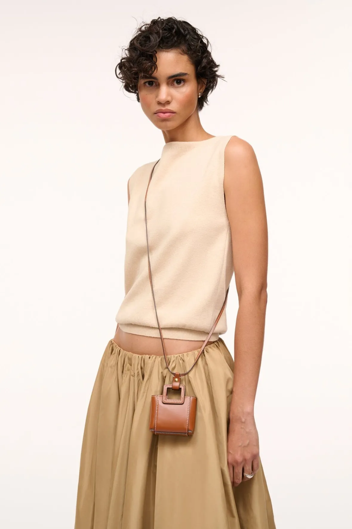 Small Leather Goods|Necklaces<STAUD SHIRLEY MICRO NECKLACE TAN