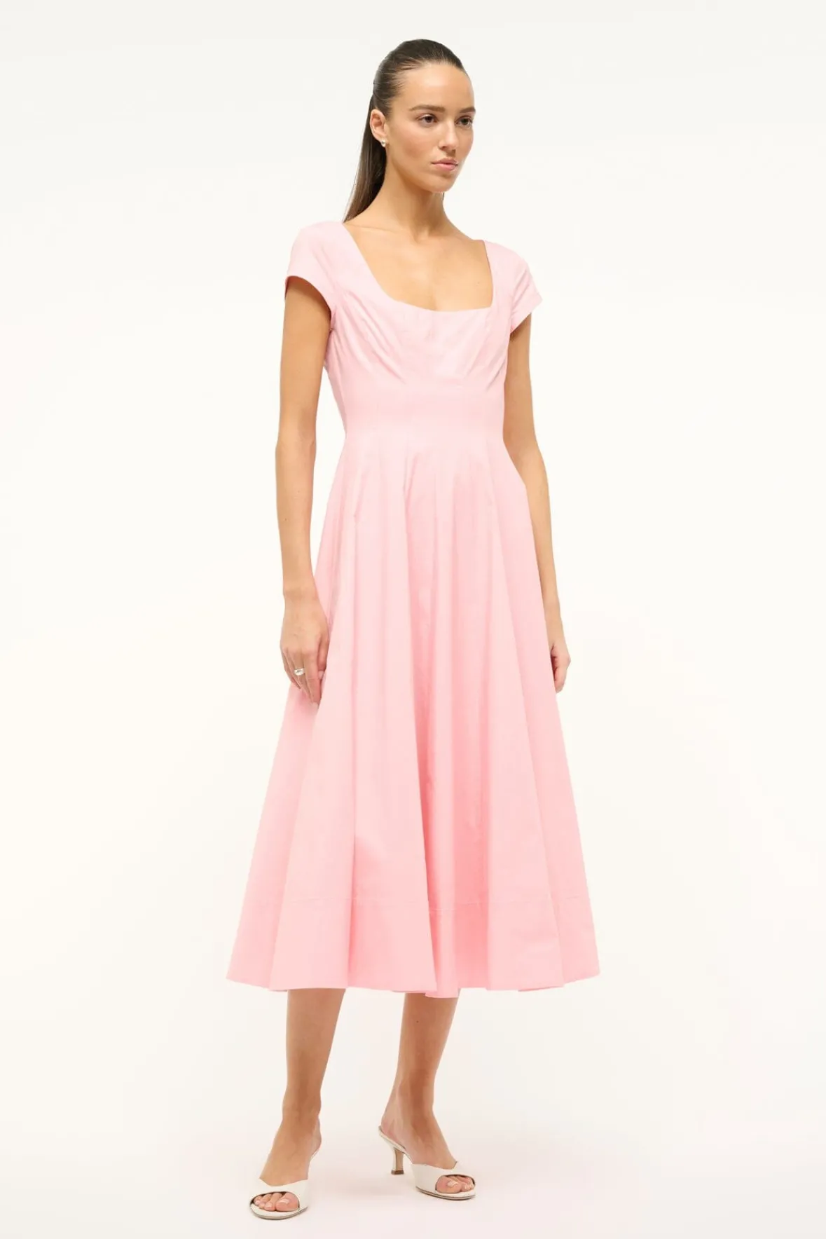 The Wells Dress|Dresses<STAUD SHORT SLEEVE WELLS DRESS PEARL PINK PEARLPINK