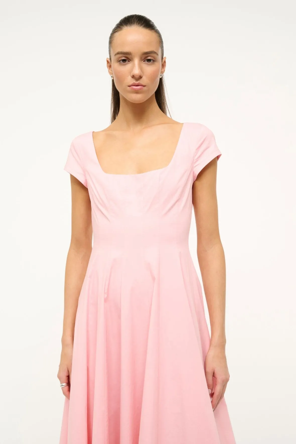 The Wells Dress|Dresses<STAUD SHORT SLEEVE WELLS DRESS PEARL PINK PEARLPINK