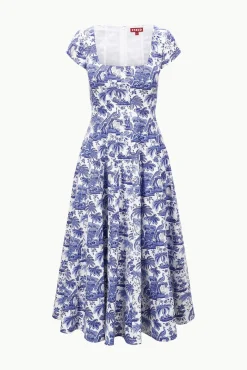 Best Sellers|The Wells Dress<STAUD SHORT SLEEVE WELLS DRESS  BLUE TOILE BLUETOILE